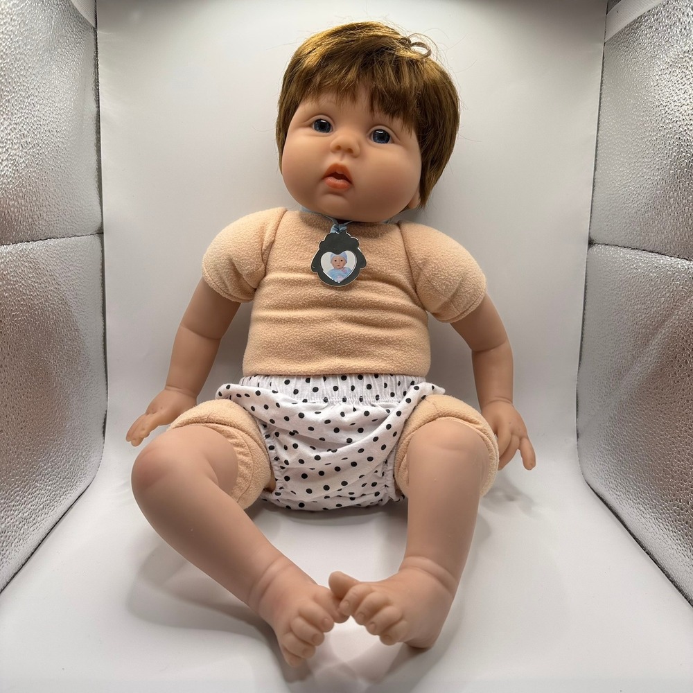 Lifelike Reborn Style Baby Doll 22" Brown Hair Blue Eyes Weighted Cloth Body